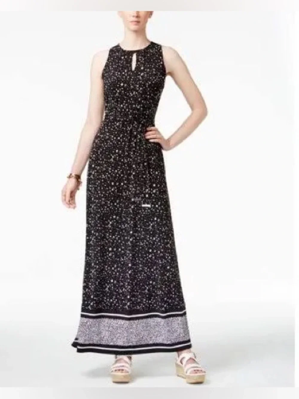 Michael Kors Black Sleeveless Maxi Dress with Border Print